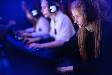 Team professional gamer playing tournaments online games computer eSport