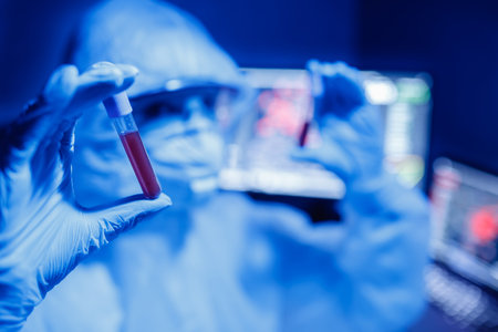 Evil secret scientist works out laboratory biological weapons virus strain model coronavirus...