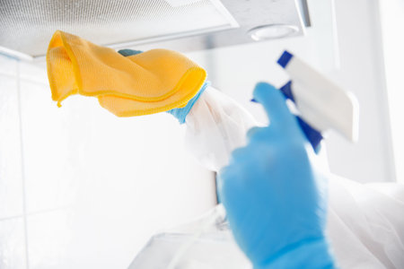 Antiseptic cleaning of supply ventilation filter disinfection of viruses and germs in house....