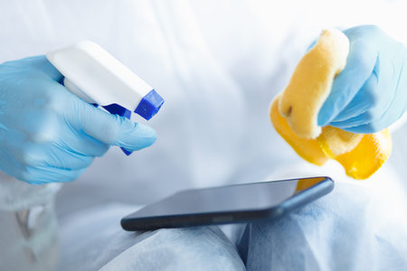 Cleaning Phone screen Disinfection is wiped, removes coronavirus microbes with antibacterial wet...
