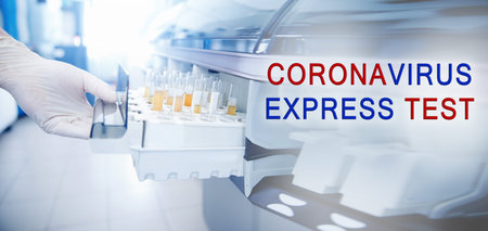 Nurse performs express blood test for coronavirus pandemic. Concept biochemical laboratory, vaccine...