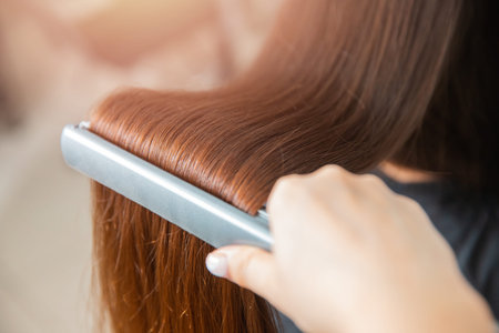 Concept straighten spa. Keratin recovery hair and protein treatment pile with professional...