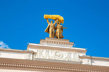 Moscow, Russia - July 29, 2019: fountain and park in VDNH sunny summer day, popular tourist landmarkのeditorial素材