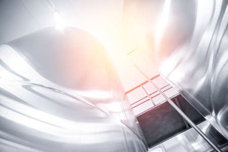 Equipment dairy plant, milk factory industry. Stainless steel storage and processing tanksの写真素材