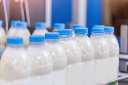 Bottling milk production line factory, industry equipment dairy plantの写真素材