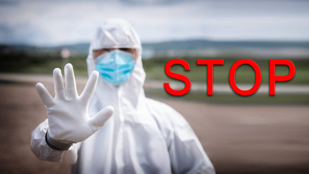 Ban movement of cars on border of cities due to pandemic coronavirus COVID 19 or Bubonic Plague, man...