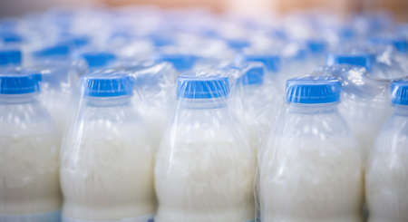 Bottling milk production line factory, industry equipment dairy plantの写真素材