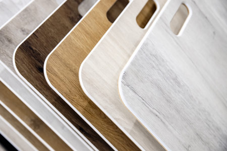 Closeup laminate and parquet wood chipboard, architecture and construction for flooring and interior...