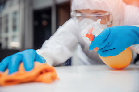 Medical staff disinfection sanitize from virus pandemic infection with virus and microbes in...