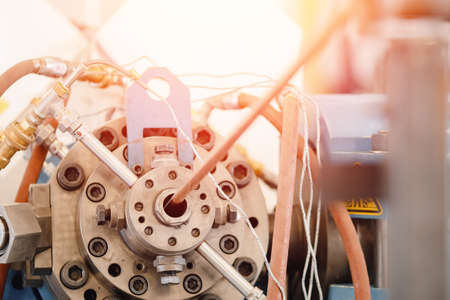 Production of copper wire, bronze cable in reels at factoryの写真素材