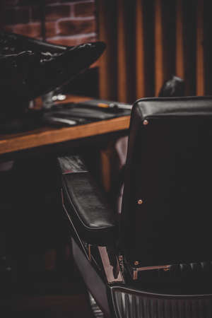 Old Barbershop armchair, modern hairdresser and hair salon, barber shop for menの写真素材