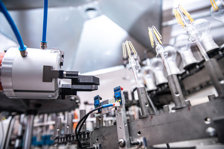 Smart factory car manufacturer automated production plant with robot hand. Concept future industry...