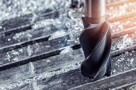 CNC drilling lathe machine Industrial cutter metal in steel factoryの写真素材