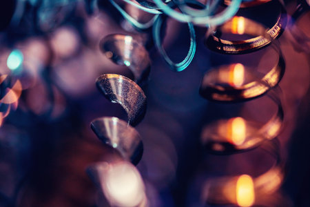 Macro iron metal shavings waste after CNC drilling lathe machine, Industrial background.の写真素材