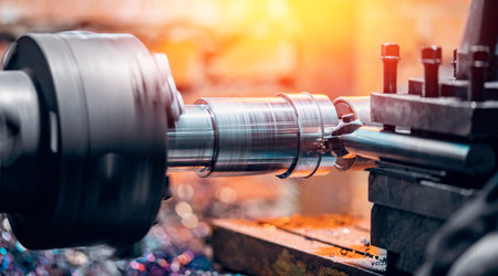 Banner Industry machine iron tools. CNC turning cutting metal is operation.の写真素材