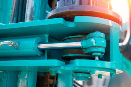 Pneumatic cylinder piston for machinery technology tipper. Concept machine for truck lifting load and hydraulic forcesの写真素材