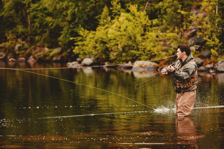 Technique for fly fishing in mountain river, instructions