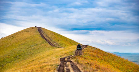 Car ATV tour of Russia Altay travel to national parks safari trip or savannahの写真素材