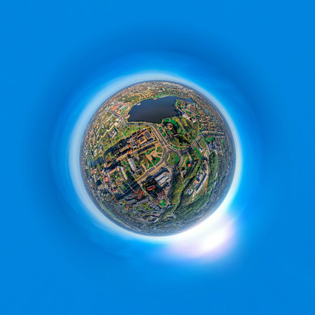 Panorama aerial view cityscape Kaliningrad Russia, sunny summer day