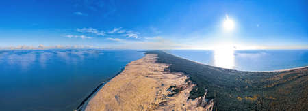 Panorama Curonian Spit from above Kaliningrad Russia, aerial top view of national parkの写真素材