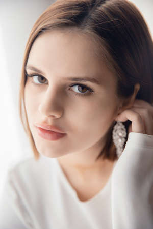 Eyelash extension procedure microblading for eyes woman in beauty salonの写真素材