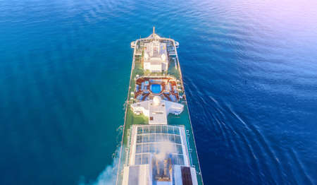 Cruise ship in blue sea. Aerial view photoの写真素材