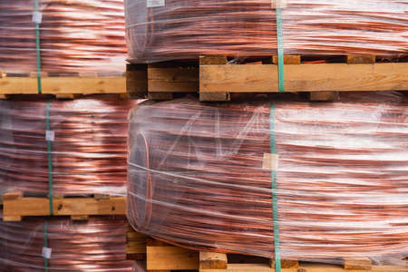 Warehouse Copper coil cable spool on factoryの写真素材