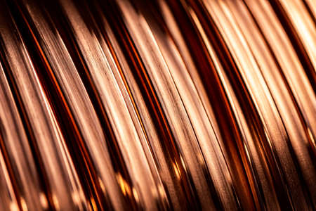 Banner copper cable industry factory, coil background with sun lightの写真素材