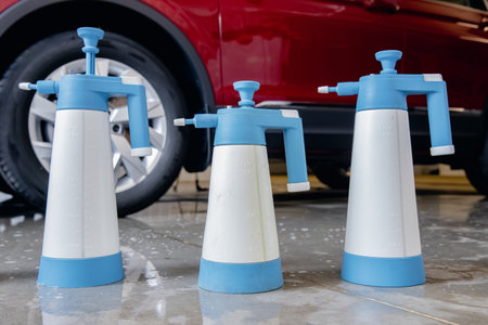 Closeup disinfectants for disinfection of car interior and body from germs and viruses