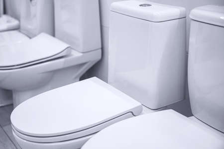 Set ceramic White Toilet Bowls for Sale in Store Shopの写真素材