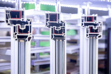 Device differences cross section of window pvc profiles for window, triple glazing cross selectionの写真素材