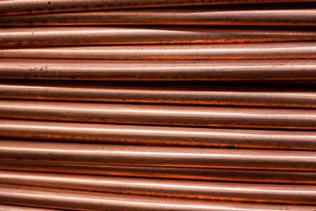 Closeup copper cable coil background texture, industry factory.の写真素材