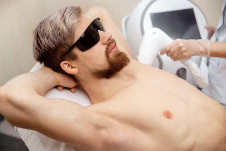 Banner Men armpit Epilation laser hair removal procedureの写真素材