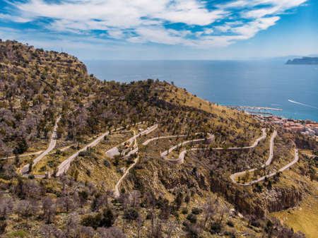 Panoramic view of city Palermo, Sicily, Italy. Winding climb park Belvedere of Monte Pellegrinoの写真素材