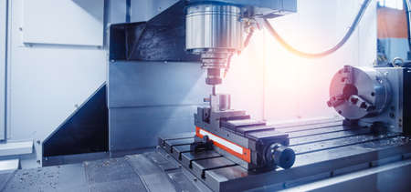 Closeup drill robot CNC turning milling factory metal machine industry bannerの写真素材
