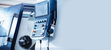 Banner Control panel Industrial modern CNC drill robot for detail machine factoryの写真素材