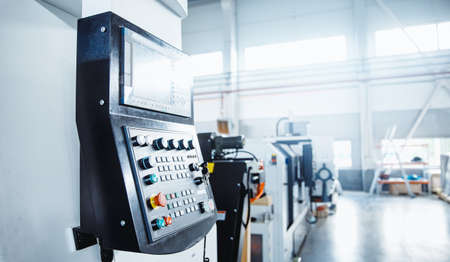 Modern CNC industrial production for metal processing, drilling and welding of ironの写真素材