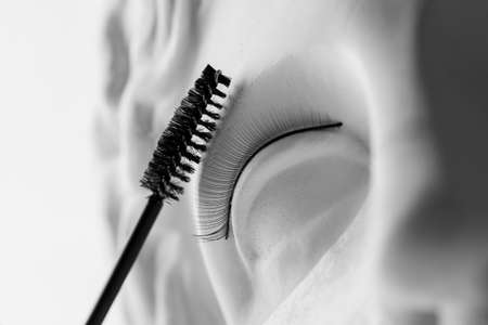 Minimalism beauty fashion background concept of eyelash extension procedure, mascara for makeup on antique sculptureの写真素材
