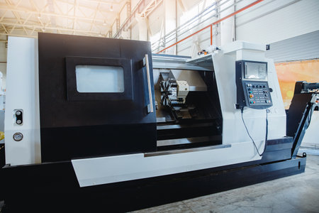 Modern CNC industrial production for metal processing, drilling and welding of ironの写真素材