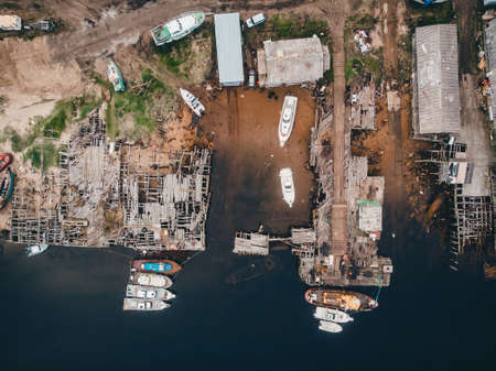 Panorama of village Teriberka Murmansk Russia. Aerial top viewの写真素材