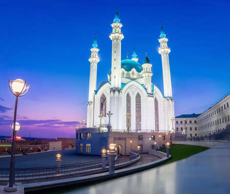 Sunset Kul Sharif mosque Kazan Kremlin, Republic of Tatarstan. Concept Travel Beautiful Russiaの写真素材