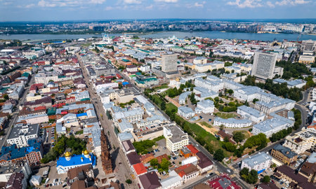 Panoramic aerial top view of Kazan republic of Tatarstan Russiaの写真素材