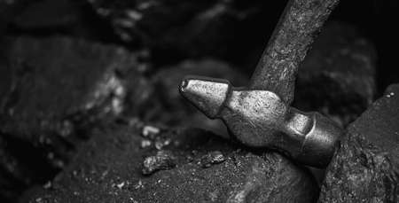 Early mining equipment, hammer, pickaxe and shovel for underground coal minerの写真素材