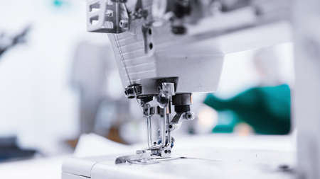Banner photo industry interior of garment factory with sew machineの写真素材