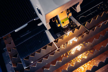 CNC Laser Metallurgy milling plasma cutting of metal engraving. Concept background modern industrial technologyの写真素材