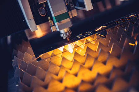 CNC Laser Metallurgy milling plasma cutting of metal engraving. Concept background modern industrial technologyの写真素材