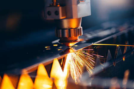CNC Laser Metallurgy milling plasma cutting of metal engraving. Concept background modern industrial technologyの写真素材