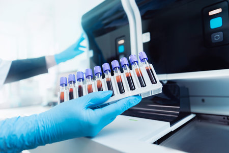 Biochemical analyzer blood tests on modern equipment of laboratories