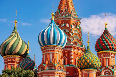 Saint Basil Cathedral in Moscow Russia on summer blue sky backgroundの写真素材