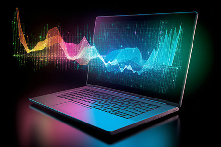 laptop with stock market chart on screen, Generative AI.の素材